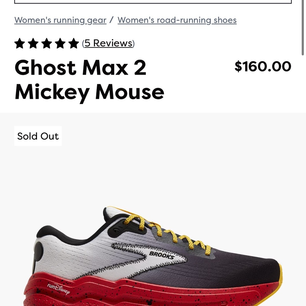 Sold out !!!! Rare hard to find Brooks Ghost Max 2 Mickey Mouse Running Shoes